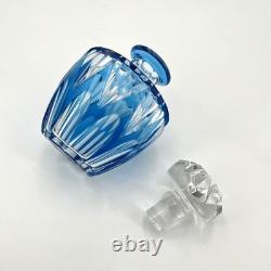 Ancien flacon à parfum ART DECO en cristal signé SAINT LOUIS doublé BLEU 13 cm