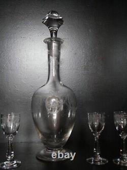 Ancien service liqueur Carafe verres cristal gravé Saint ST Louis modèles SAPHO