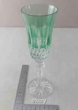 Ancien verre / flûte champagne, cristal vert, style Tommy de Saint Louis