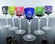 Ancienes 6 Verres A Vin Cotes Taille Cristal Double Couleur St Lambert St Louis