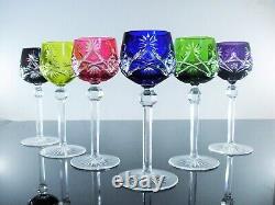 Ancienes 6 Verres A Vin Cotes Taille Cristal Double Couleur St Lambert St Louis