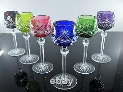 Ancienes 6 Verres A Vin Cotes Taille Cristal Double Couleur St Lambert St Louis
