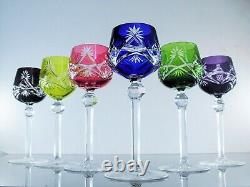 Ancienes 6 Verres A Vin Cotes Taille Cristal Double Couleur St Lambert St Louis
