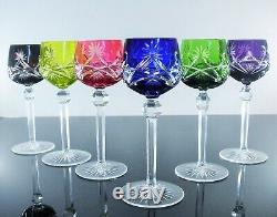 Ancienes 6 Verres A Vin Cotes Taille Cristal Double Couleur St Lambert St Louis