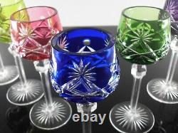 Ancienes 6 Verres A Vin Cotes Taille Cristal Double Couleur St Lambert St Louis