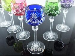 Ancienes 6 Verres A Vin Cotes Taille Cristal Double Couleur St Lambert St Louis