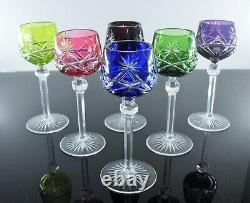 Ancienes 6 Verres A Vin Cotes Taille Cristal Double Couleur St Lambert St Louis