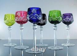 Ancienes 6 Verres A Vin Cotes Taille Cristal Double Couleur St Lambert St Louis