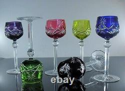 Ancienes 6 Verres A Vin Cotes Taille Cristal Double Couleur St Lambert St Louis