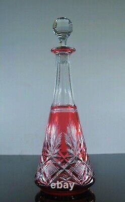 Ancienne Carafe A Vin Cristal Double Couleur Rouge Taille St Louis 1908 Art Deco
