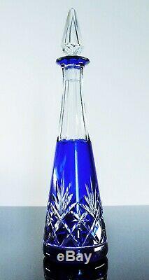 Ancienne Carafe Cristal Double Couleur Bleu Taille Massenet St Louis