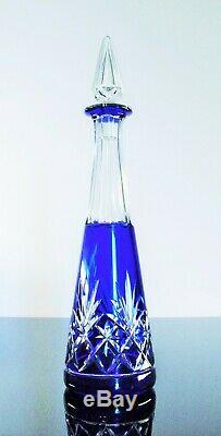 Ancienne Carafe Cristal Double Couleur Bleu Taille Massenet St Louis
