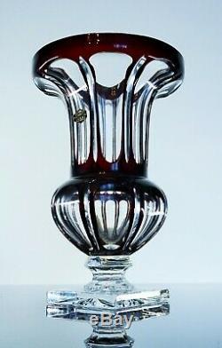 Ancienne Grand Vase Cristal Couleur Bordeaux Forme Medici St Louis Signe