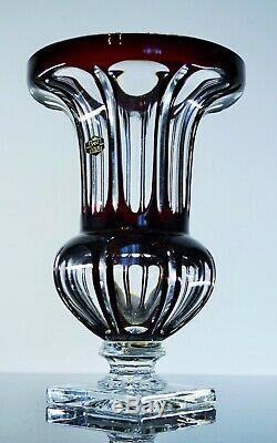 Ancienne Grand Vase Cristal Couleur Bordeaux Forme Medici St Louis Signe