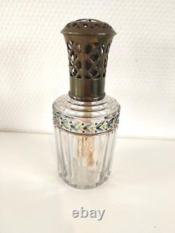 Ancienne Lampe Berger Cristal De Saint Louis Modèle Laurier Polychrome Émaillée