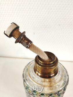 Ancienne Lampe Berger Cristal De Saint Louis Modèle Laurier Polychrome Émaillée