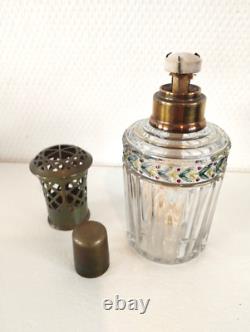 Ancienne Lampe Berger Cristal De Saint Louis Modèle Laurier Polychrome Émaillée