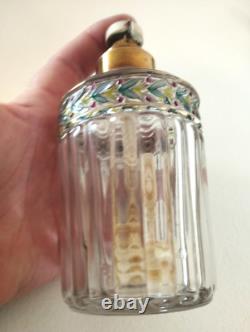 Ancienne Lampe Berger Cristal De Saint Louis Modèle Laurier Polychrome Émaillée