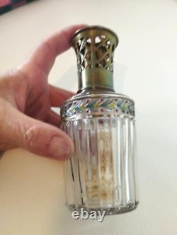 Ancienne Lampe Berger Cristal De Saint Louis Modèle Laurier Polychrome Émaillée