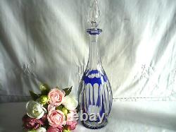 Ancienne carafe St Louis cristal taillé double couche bleu modèle Beaufort 1930