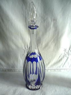 Ancienne carafe St Louis cristal taillé double couche bleu modèle Beaufort 1930