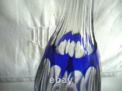 Ancienne carafe St Louis cristal taillé double couche bleu modèle Beaufort 1930