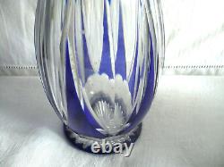 Ancienne carafe St Louis cristal taillé double couche bleu modèle Beaufort 1930