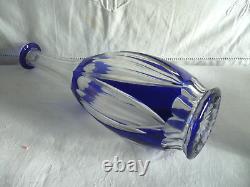 Ancienne carafe St Louis cristal taillé double couche bleu modèle Beaufort 1930