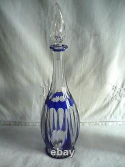 Ancienne carafe St Louis cristal taillé double couche bleu modèle Beaufort 1930