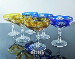 Anciennes 6 Coupes A Champagne Cristal Double Couleur Taille Boheme St. Louis