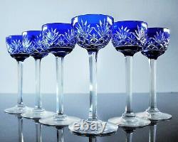 Anciennes 6 Verres Digestif Liqueur Cristal Double Couleur Bleu Taille St Louis