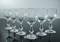 Art Déco Anciennes 6 Verres A Vin En Cristal Grave Taille Baccarat St Louis