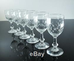 Art Déco Anciennes 6 Verres A Vin En Cristal Grave Taille Baccarat St Louis