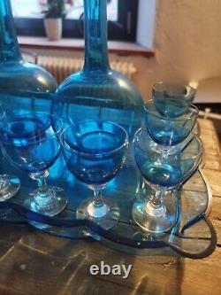 Baccarat Ou Saint Louis Service A Liqueur En Cristal Bleu 10 Verres G3