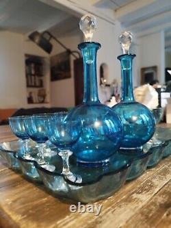 Baccarat Ou Saint Louis Service A Liqueur En Cristal Bleu 10 Verres G3