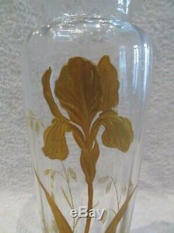 Beau vase art nouveau 1900 iris doré cristal saint louis crystal Vase 20,3cm v69