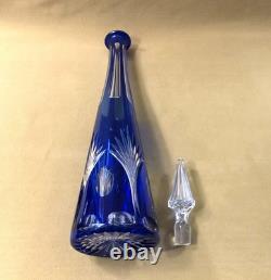 Belle carafe en cristal overlay SAINT LOUIS doublé BLEU 44 cm (couleurs verre)