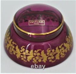Bonbonnière Saint Louis cristal doublé mauve, dégagé et doré de fleurs, signée