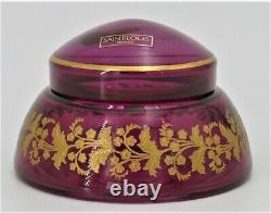 Bonbonnière Saint Louis cristal doublé mauve, dégagé et doré de fleurs, signée