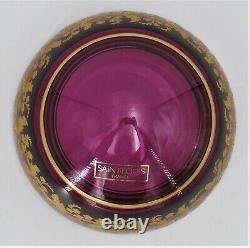 Bonbonnière Saint Louis cristal doublé mauve, dégagé et doré de fleurs, signée