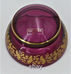 Bonbonnière Saint Louis cristal doublé mauve, dégagé et doré de fleurs, signée