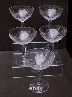 COUPES A CHAMPAGNE série de 5 CRISTAL Gravé Ancien H 10.5 SAINT LOUIS/ BACCARAT