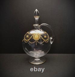 Carafe à liqueur cristal gravé à l'acide tête de lion Saint-Louis Congress 1900