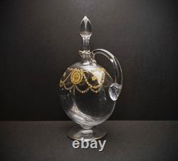 Carafe à liqueur cristal gravé à l'acide tête de lion Saint-Louis Congress 1900