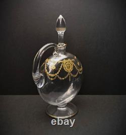 Carafe à liqueur cristal gravé à l'acide tête de lion Saint-Louis Congress 1900