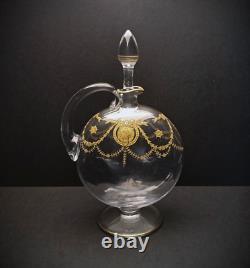 Carafe à liqueur cristal gravé à l'acide tête de lion Saint-Louis Congress 1900