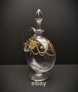 Carafe à liqueur cristal gravé à l'acide tête de lion Saint-Louis Congress 1900