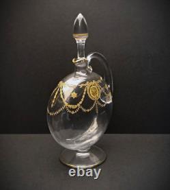Carafe à liqueur cristal gravé à l'acide tête de lion Saint-Louis Congress 1900