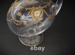 Carafe à liqueur cristal gravé à l'acide tête de lion Saint-Louis Congress 1900