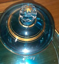 Carafe boite plateau cristal bleu turquoise XIXe Baccart St Louis